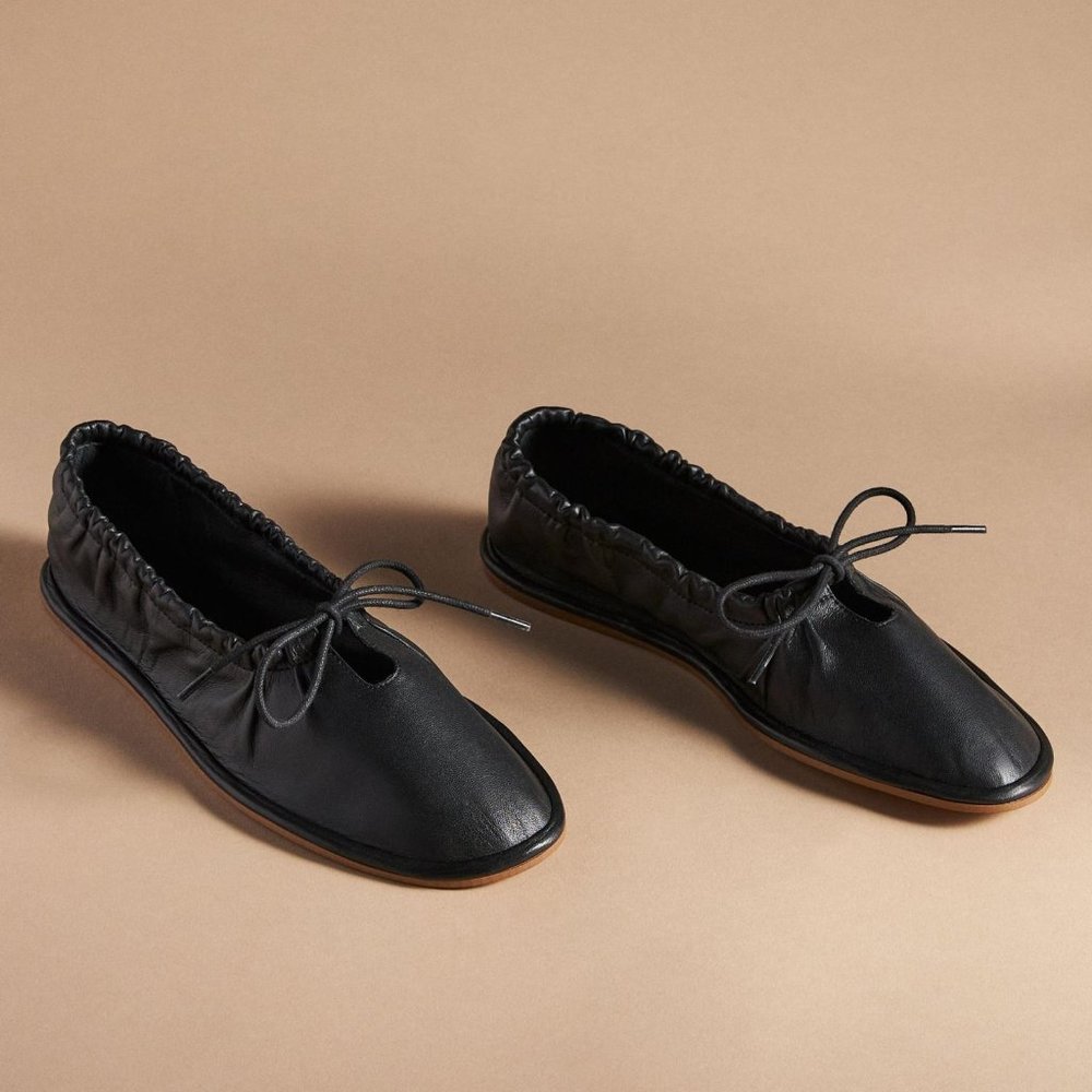 Pilcro Bow Tie Black Ballet Flats, Size 10 - Anthropologie